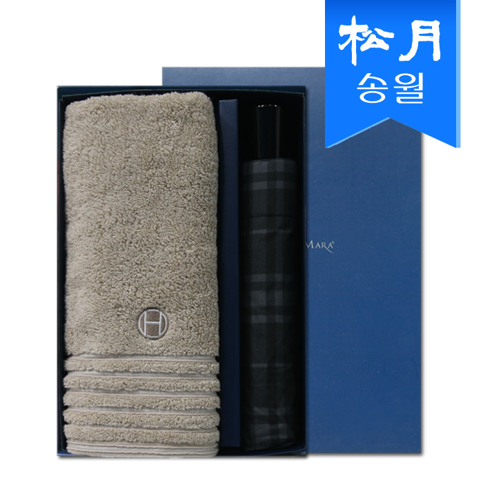 송월 우산 선물세트(필라라인 타올1 + SW 3단 모던체크 우산1) + 쇼핑백 s