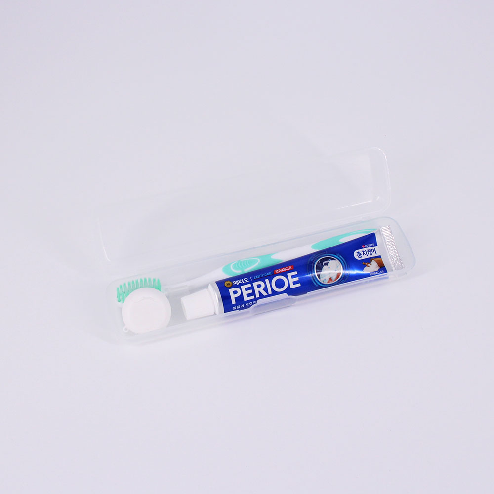 LG 페리오치약 미세모칫솔 치실 휴대용 여행용 투명PP케이스 세트