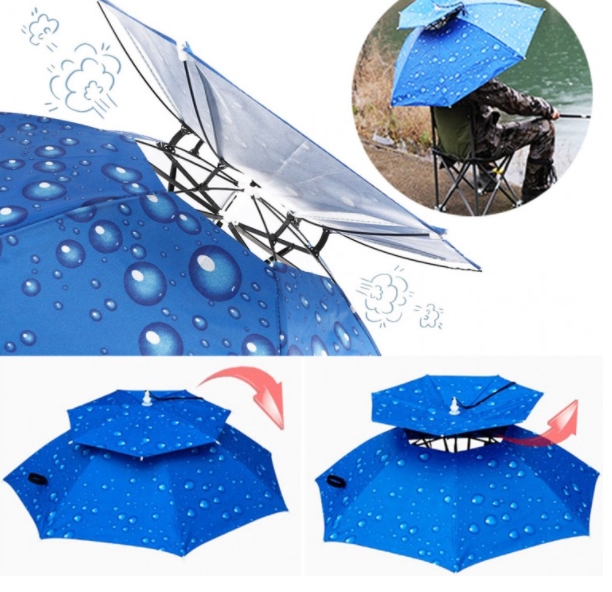 더블 핸즈프리 2단 모자 우산, 우양산, 양산, 캠핑 낚시 우산