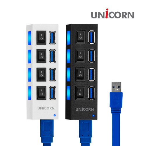유니콘 XH- Q4 개별 스위치 4포트 USB 3.0 허브
