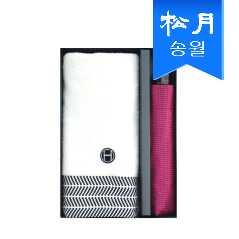 타올 우산 2매 선물세트(SWU 3단 미니 하운드체크 우산1 + 호텔컬렉션 어로우 타올1)