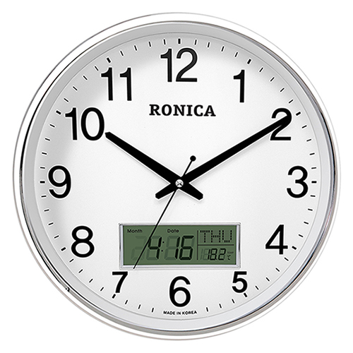 로니카 무소음 대형 크롬도금 캘린더벽시계 350CC