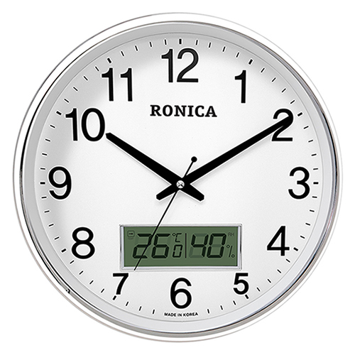 로니카 무소음 대형 크롬도금 온습도벽시계 350CM