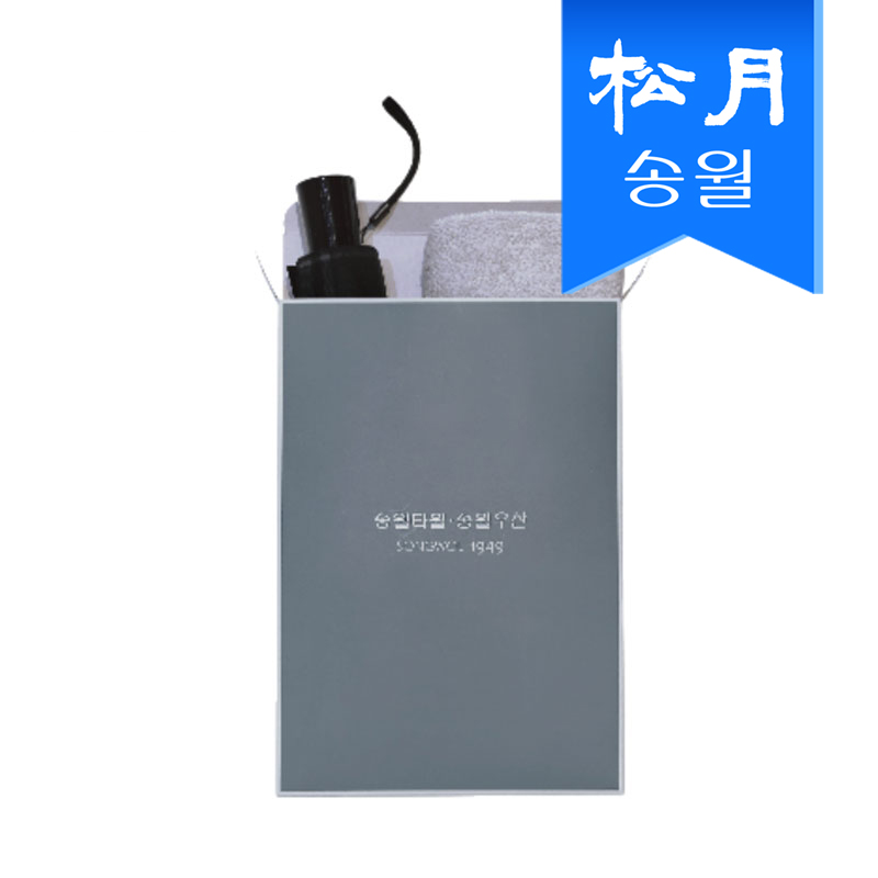 [송월] 타올+우산 선물세트 - 모던체크 3단우산, 뉴컬러 무지수건 (조립박스)
