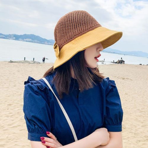데일리 매쉬 리본 밀짚모자 썬캡 자외선차단 여름모자