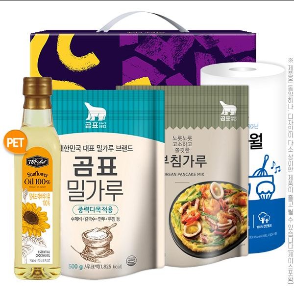 탑셰프 페트 해바라기유+곰표 밀가루+곰표 부침가루+키친타올 4종 (D)