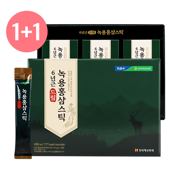 (1+1) 전북인삼농협 농협6년근 드림 녹용 홍삼스틱(15ml x 30포)