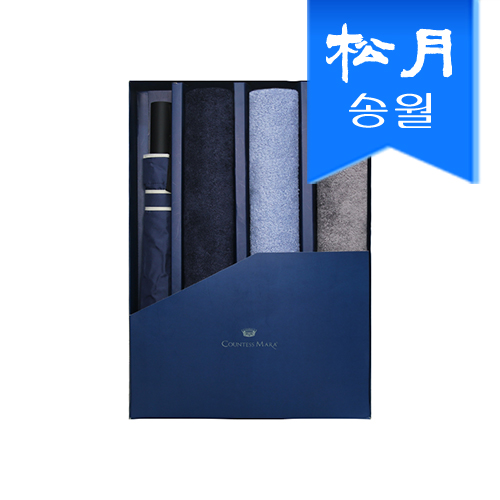 송월 타올우산 4매 선물세트(땡큐 190g 타올 3 + 2단 폰지 바이어스 우산1)(쇼핑백 미포함)