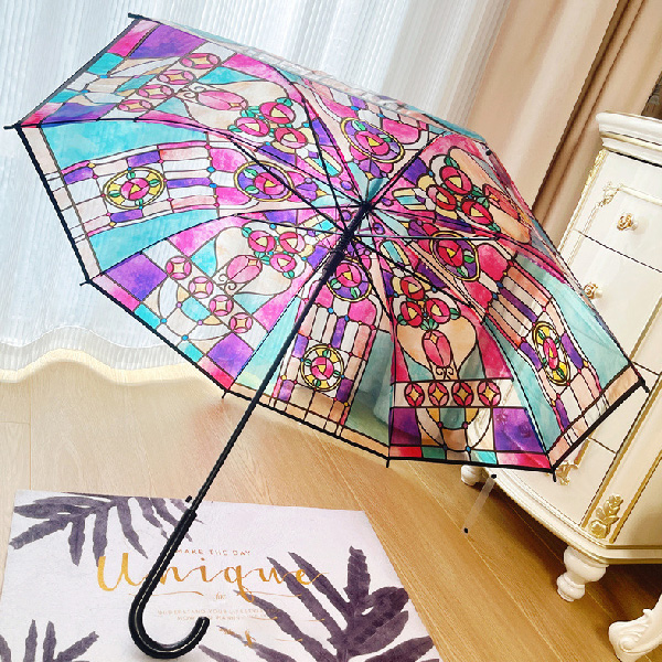 홀로그램 피카소 우산 오로라 투명 비닐 장우산, 튼튼한 비닐 장우산