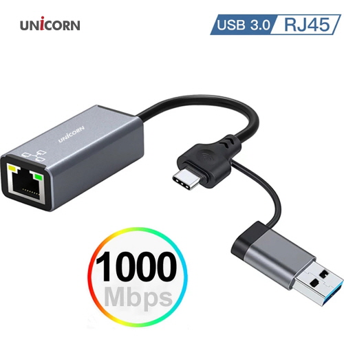 유니콘 USB3.1 A타입+C타입 기가 유선랜카드 1Gbps 알루미늄 CLAN-300AC