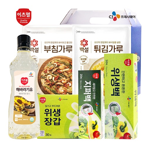 CJ해바라기유, CJ부침가루, CJ튀김가루, CJ위생백(대), CJ위생장갑, CJ지퍼백(소) 6종세트