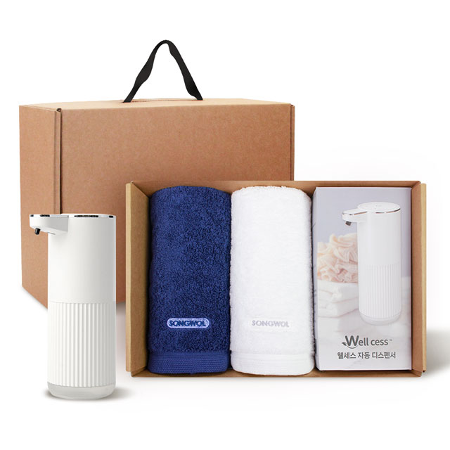 [송월타올] 디스펜서 기프트세트 05, 포인트 타올 200gx2P + 웰세스 디스펜서 360ml 1P