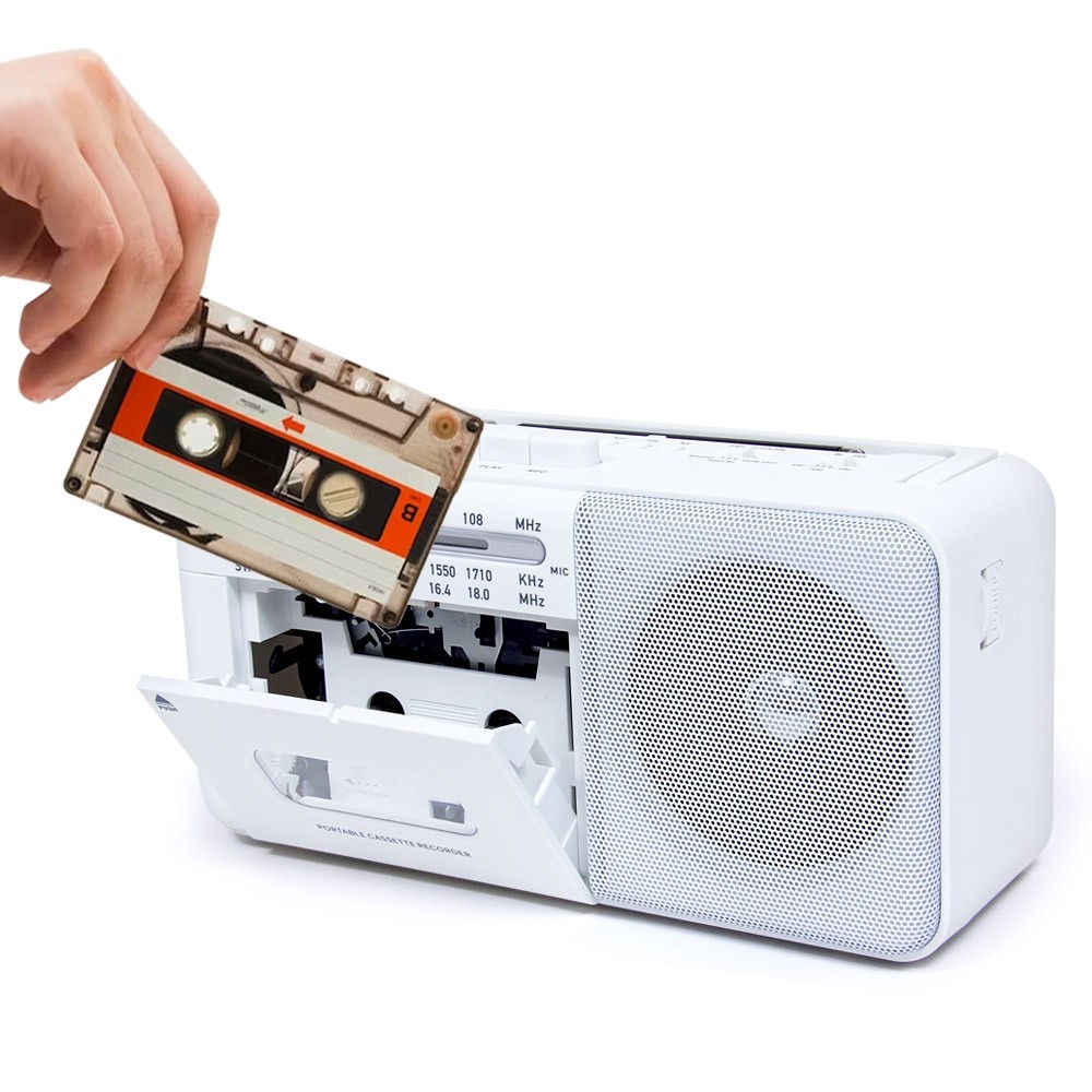 레트로 클래식 카세트 테이프 플레이어 FM AM SW 라디오 녹음지원 CMC-350F 화이트