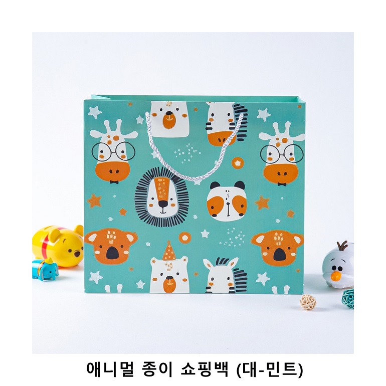 위크앤드 애니멀 종이 쇼핑백 (대-민트) 선물 종이가방 (30.5x27x12cm)