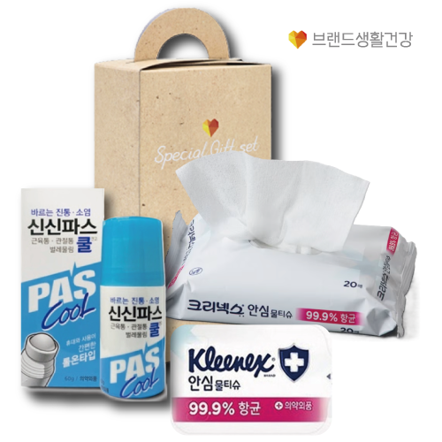 브생건 284호 2종세트 (크리넥스 안심물티슈+신신 롤온 쿨연고 파스)