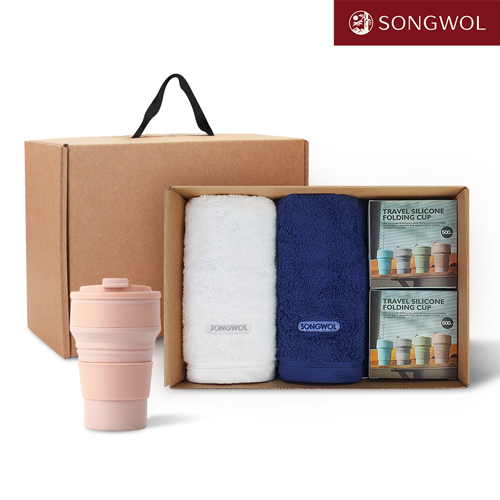 [송월타올] 리빙 기프트세트 34 송월 40수포인트타올 200g 2P + 실리콘텀블러500ml 2P