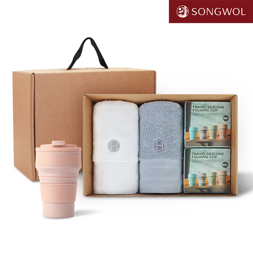 [송월타올] 리빙 기프트세트 37 송월 호텔컬렉션 클래식40 2P + 실리콘텀블러500ml 2P