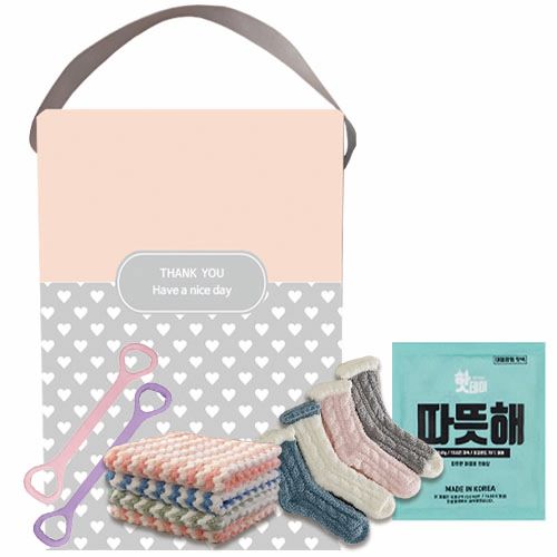 핫팩+수면양말+요술행주+근력밴드 4종세트 (하트케이스+스티커포함)
