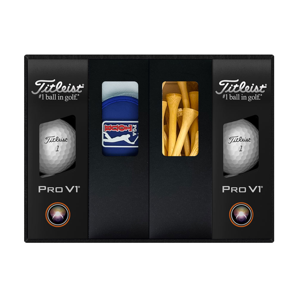 타이틀리스트 PRO V1 골프공 + PGA 양피장갑 + 나무티 세트 T402