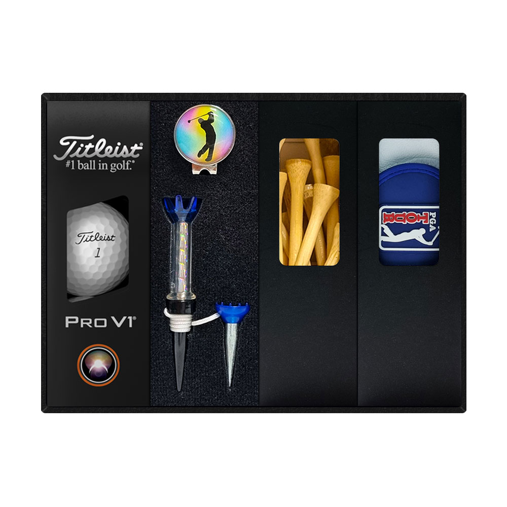 타이틀리스트 PRO V1 골프공 + PGA 양피장갑 + 자석티&볼마커+나무티 세트 T407