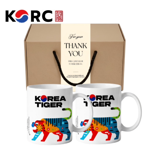 대한민국 태극기 호랑이 호작도 모티브 코리아 타이거 머그컵 355ml 2P 선물세트