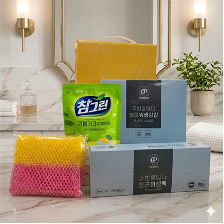 주방을담다 디프로브 향균 고급 주방선물세트/ 위생백/위생장갑/주방세제/망사수세미2p/