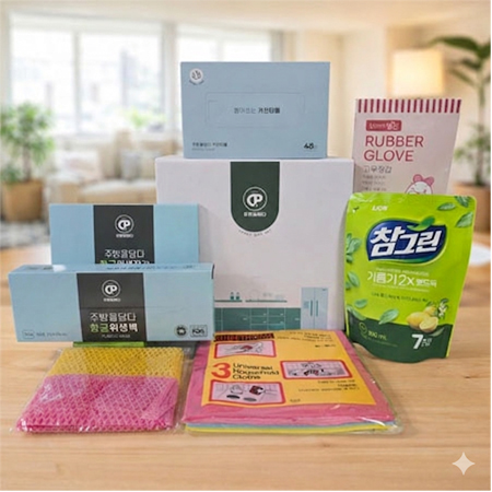 주방을담다 프리미엄 주방선물세트/키친타올/주방세제/독일행주/위생장갑/위생백/망사수세미2p/