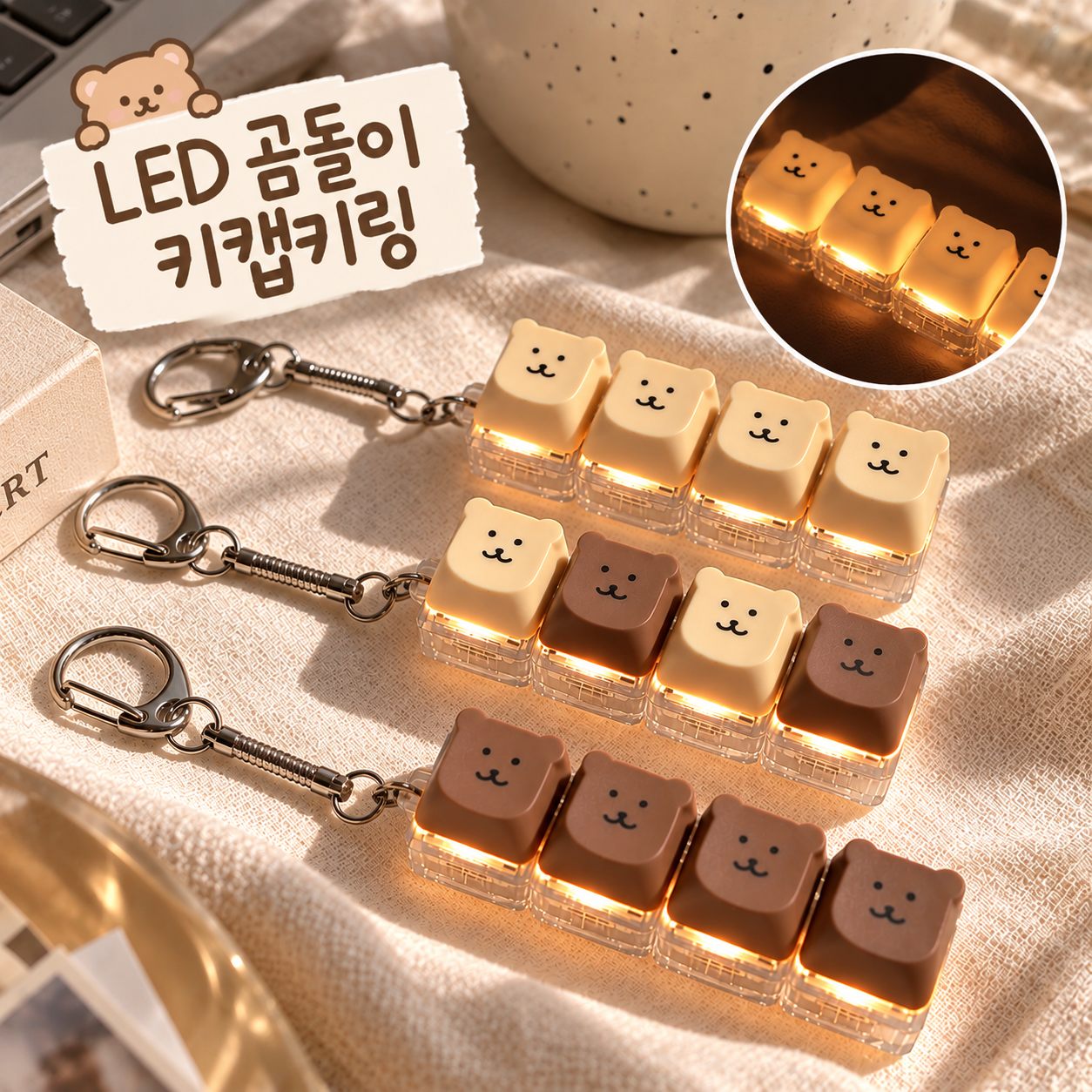 LED 곰돌이 키캡 키링 불빛 딸깍이 클릭커 클리커 키보드 키홀더 키캡키링