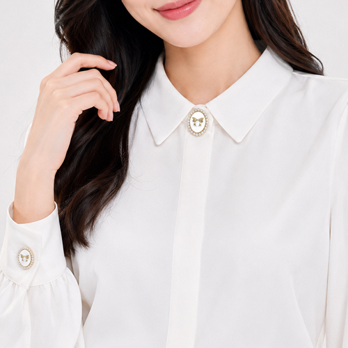 여성단추장식커버-클래식리본 화이트