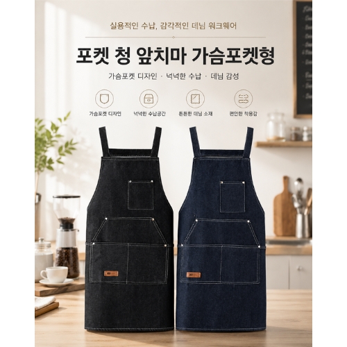 프리미엄 포켓 청 앞치마(청앞치마/데님앞치마/포켓앞치마/주방용앞치마/카페앞치마/공방앞치마/작업용앞치마)