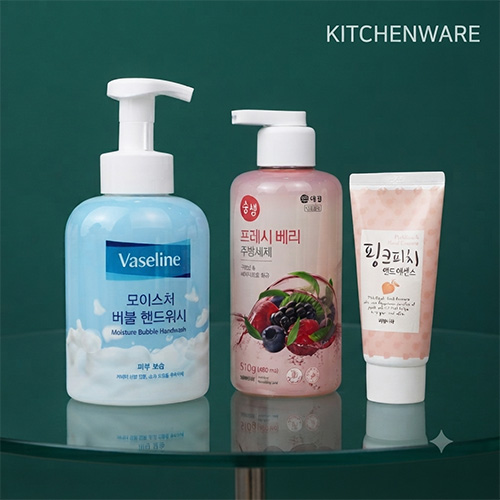 애경 순샘 후레쉬베리 주방세제 510g+바세린 핸드워시 500ml+과일나라 핑크피치 핸드크림