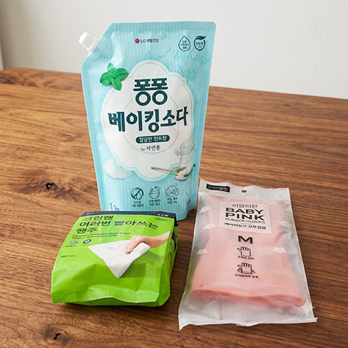 LG생활건강 대용량 퐁퐁 주방세제 리필 1200ml+크린N 여러번 빨아쓰는 행주 10매입 +베이비핑크 고무장갑+끈케이스