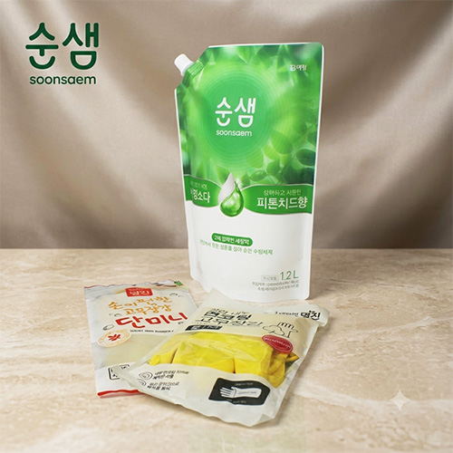 애경 순샘 대용량 주방세제 1200ml +단미니+면코팅고무장갑+끈케이스