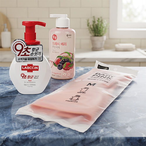 애경 순샘 주방세제 500ml + 랩신 핸드워시 250ml + 베이비핑크 고무장갑