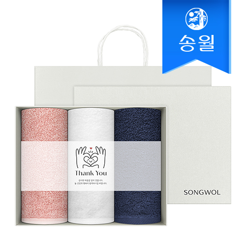 송월타월 베일 패키지 감사 답례품 3매세트(180g코마40수)(쇼핑백 증정)