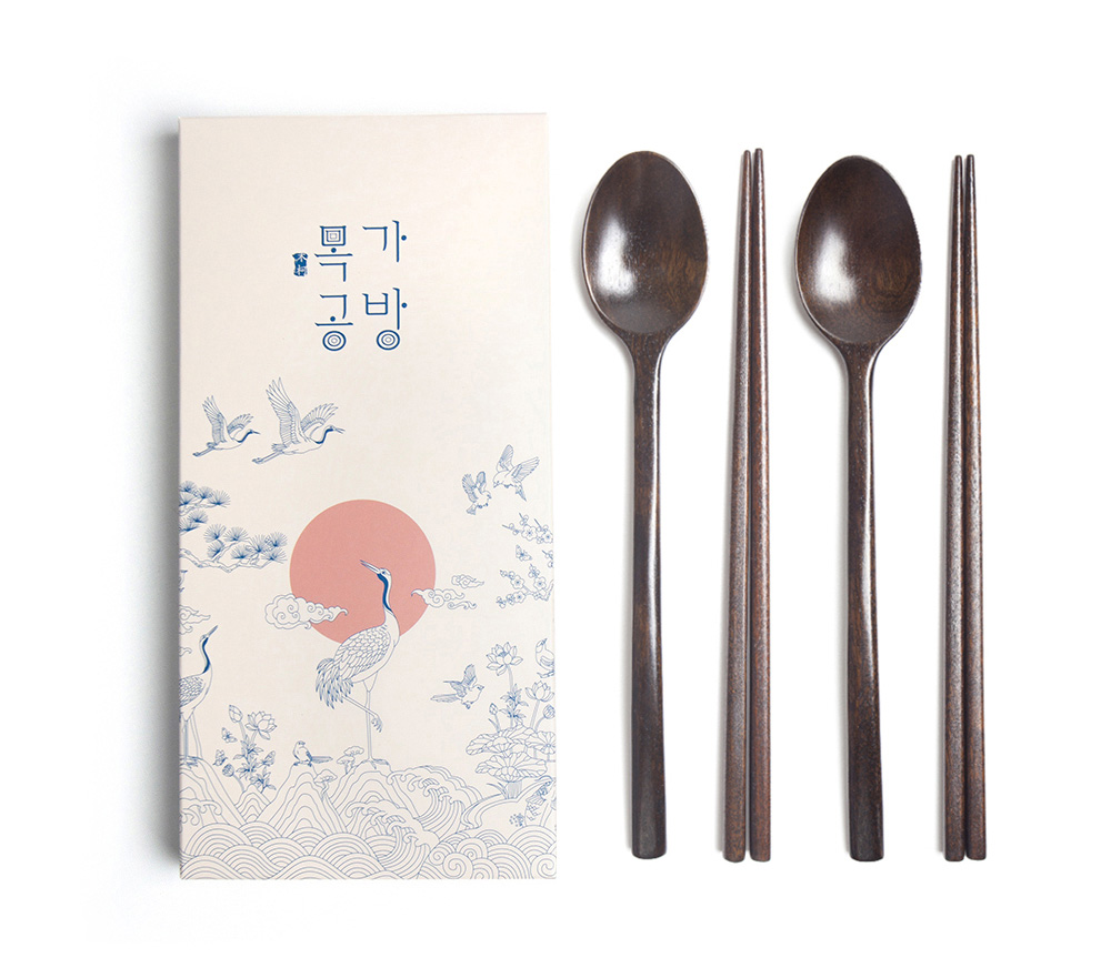천연옻칠  흑당 소담수저 선물세트_2인