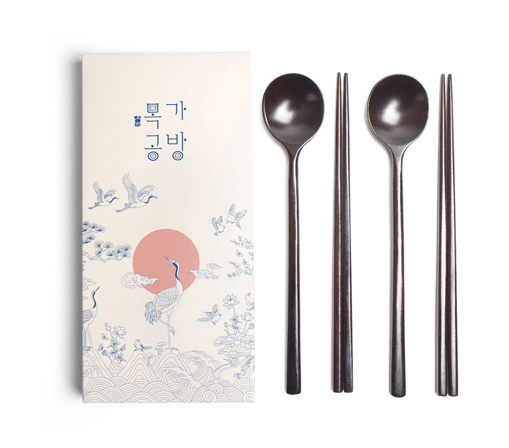 국내 옻칠  수저 선물세트_2인 흑당 달 수저
