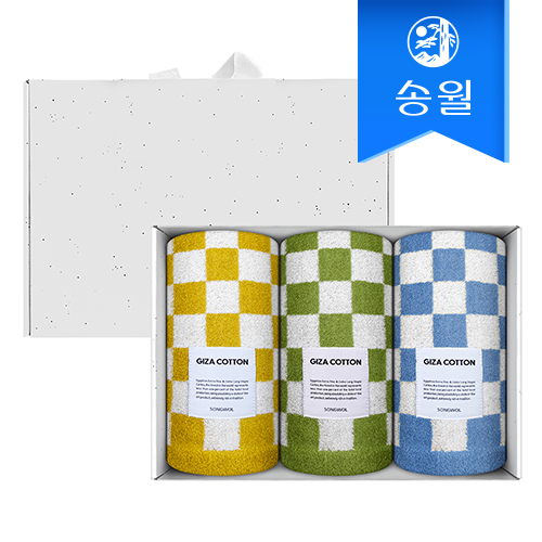송월타월 모노체크 190g 선염타올 3매 크라프트세트