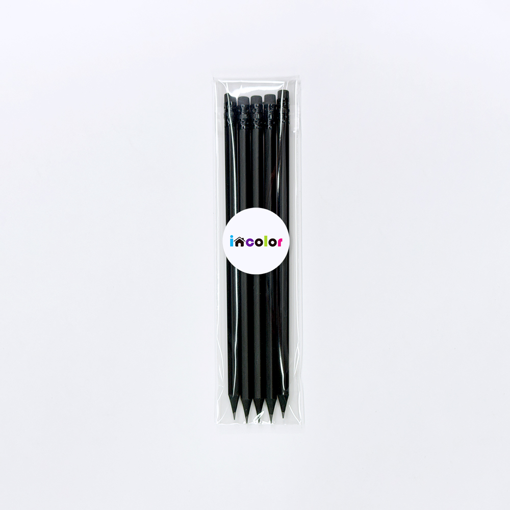 incolor OPP 5본입 무광 흑목 지우개 육각(B) 연필세트