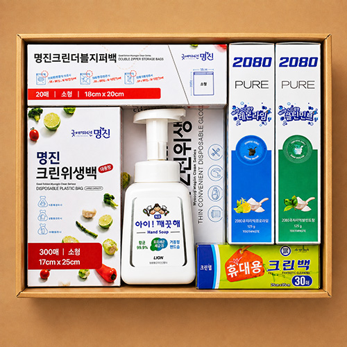 대용량 크린 위생백300매+크린 더블지퍼백 +크린 위생장갑+주방전용 아이깨끗해+휴대용 크린백30매 + 2080 퓨어치애약2개