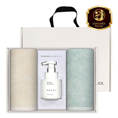 송월 생활공작소 3P 세트 (라이트무지 타올 2매 + 핸드워시 250ml 1개)