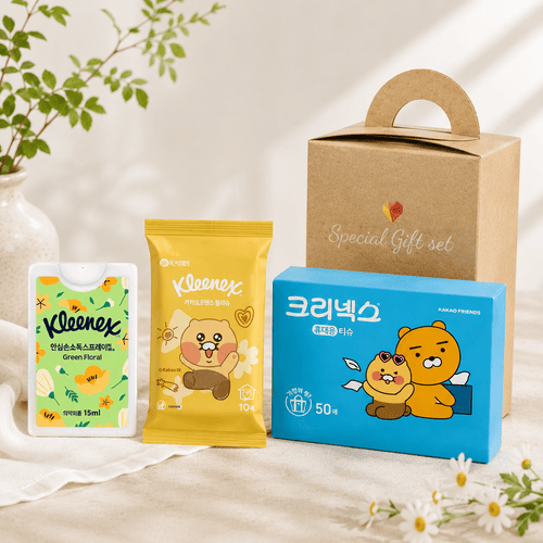 브생건89호 3종세트(크리넥스안심손소독스프레이 15ml+카카오 물티슈+카카오휴대용티슈 50매)