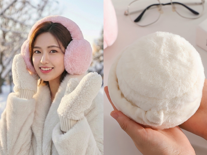 따뜻한 털귀마개 마카롱 접이식 방한 귀덮개 초등학생 아동 여아