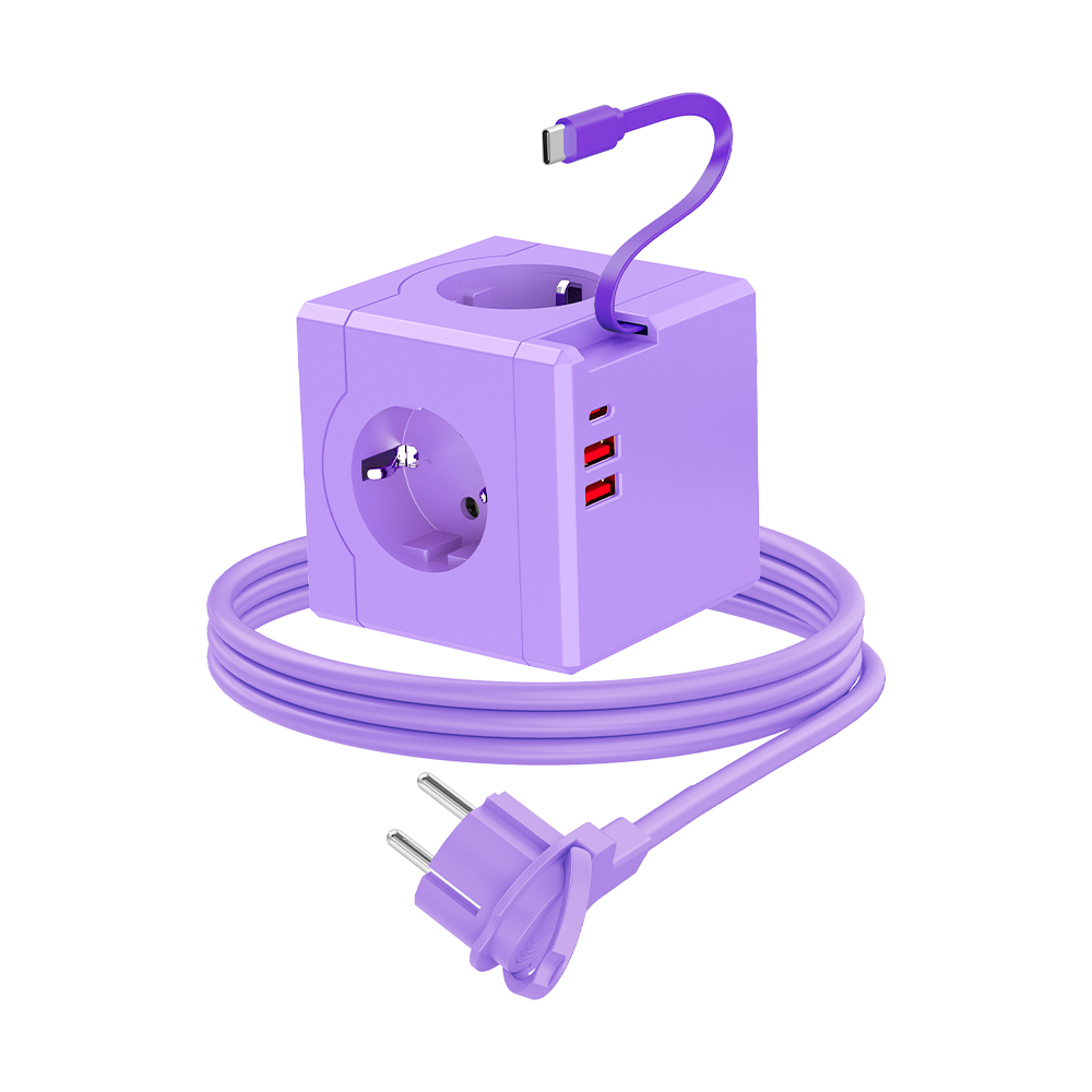 자동감김 USB-C 릴케이블 큐브 납작 고용량멀티탭 4000W C타입 충전 1.8m전선형  MT23