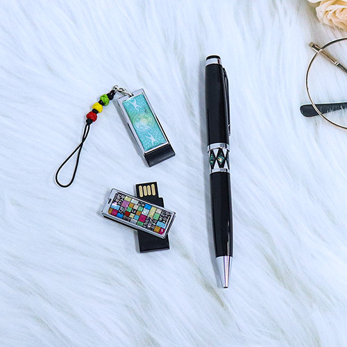 아름누리 블랙자개USB 자개띠볼펜2종세트(전통) (8G)