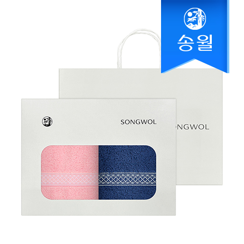 송월타월 패턴 세면타올 2매 선물세트(쇼핑백) 기념수건 답례품