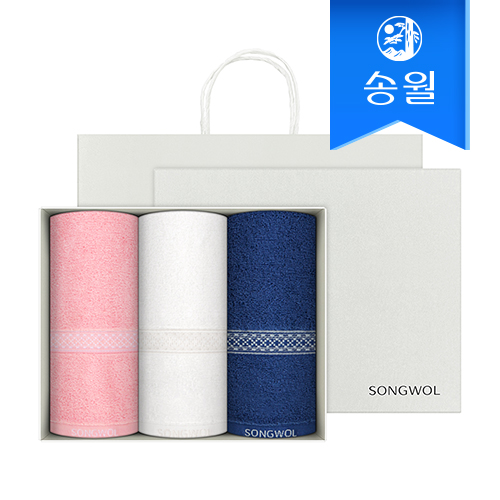 송월타월 패턴 세면타올 3매 선물세트(쇼핑백) 기념수건 답례품
