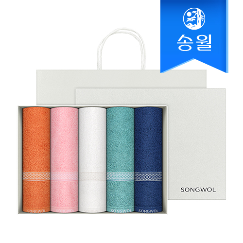 송월타월 패턴 세면타올 5매 선물세트(쇼핑백) 기념수건 답례품